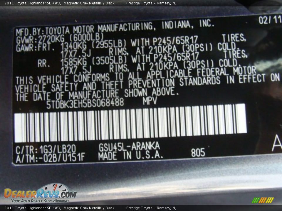 2011 Toyota Highlander SE 4WD Magnetic Gray Metallic / Black Photo #15
