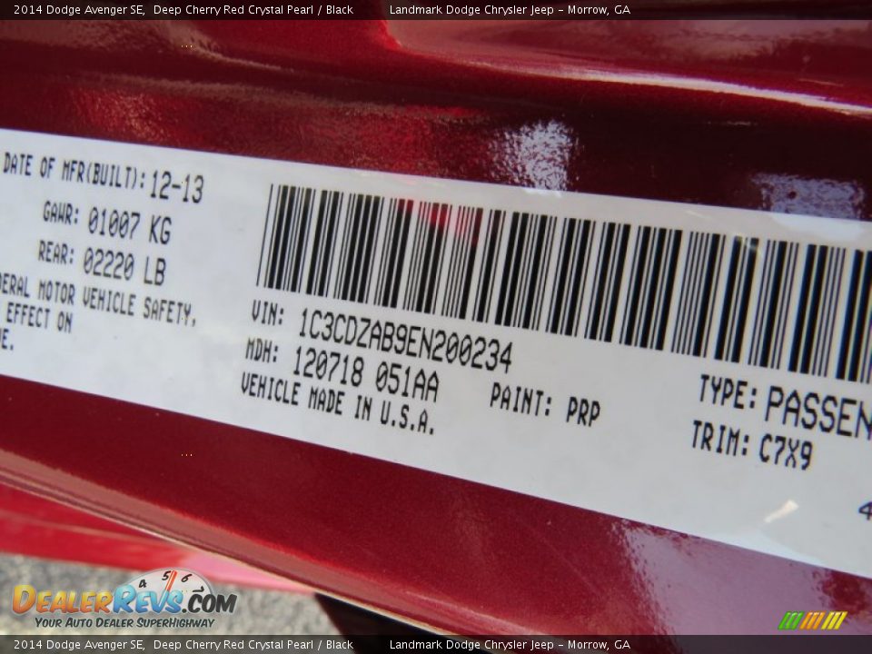 2014 Dodge Avenger SE Deep Cherry Red Crystal Pearl / Black Photo #10