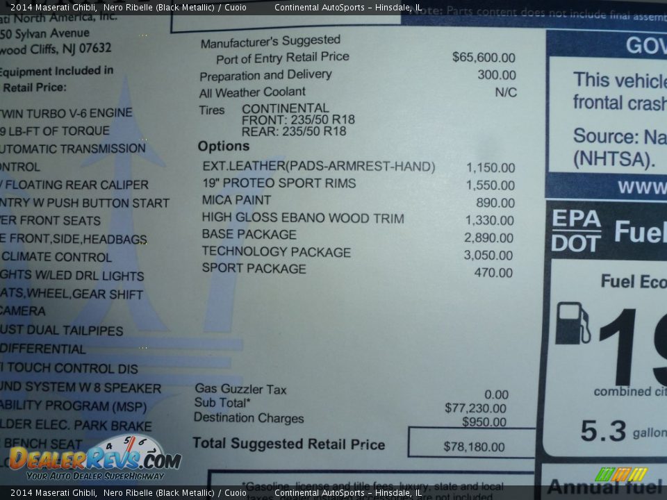 2014 Maserati Ghibli  Window Sticker Photo #12