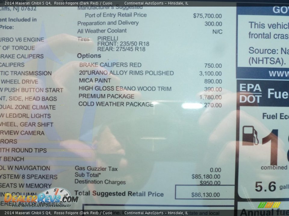 2014 Maserati Ghibli S Q4 Window Sticker Photo #11