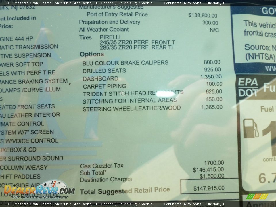 2014 Maserati GranTurismo Convertible GranCabrio Window Sticker Photo #10