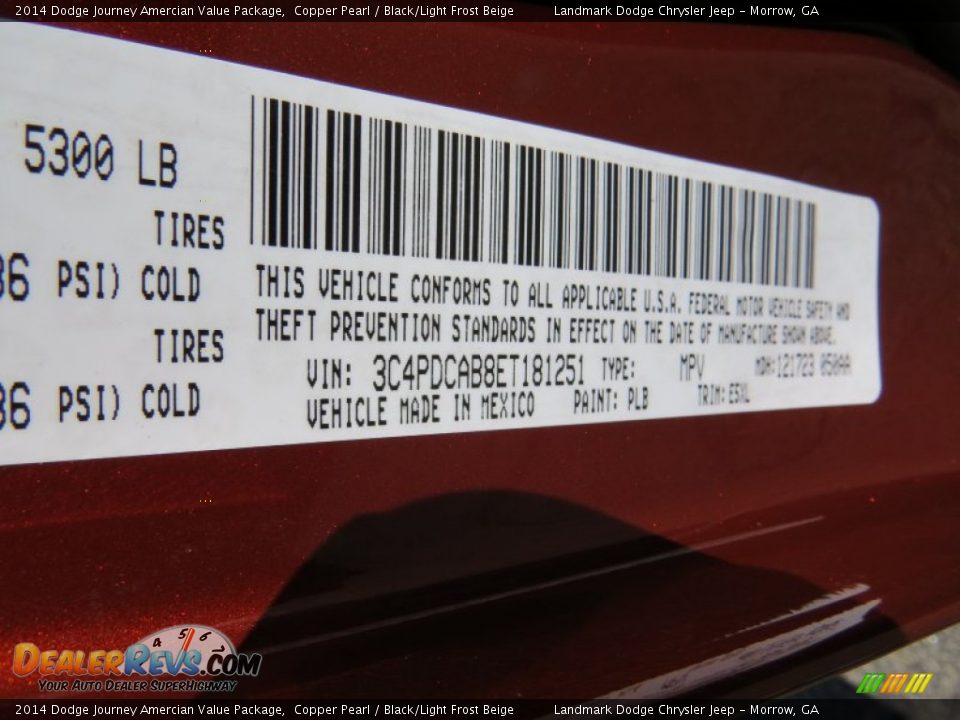 2014 Dodge Journey Amercian Value Package Copper Pearl / Black/Light Frost Beige Photo #15