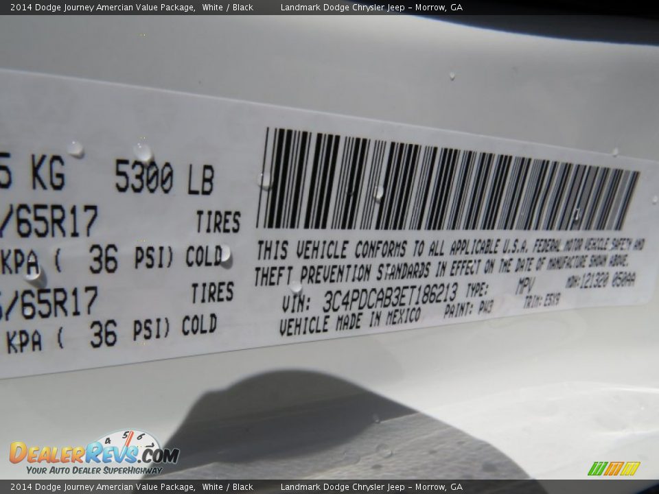 2014 Dodge Journey Amercian Value Package White / Black Photo #10