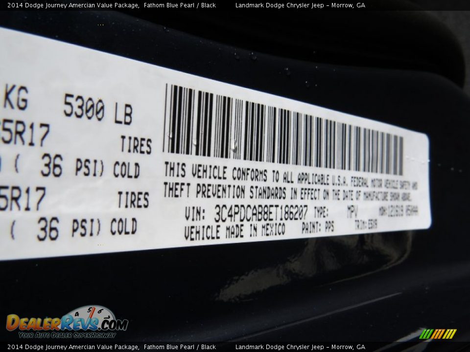 2014 Dodge Journey Amercian Value Package Fathom Blue Pearl / Black Photo #10