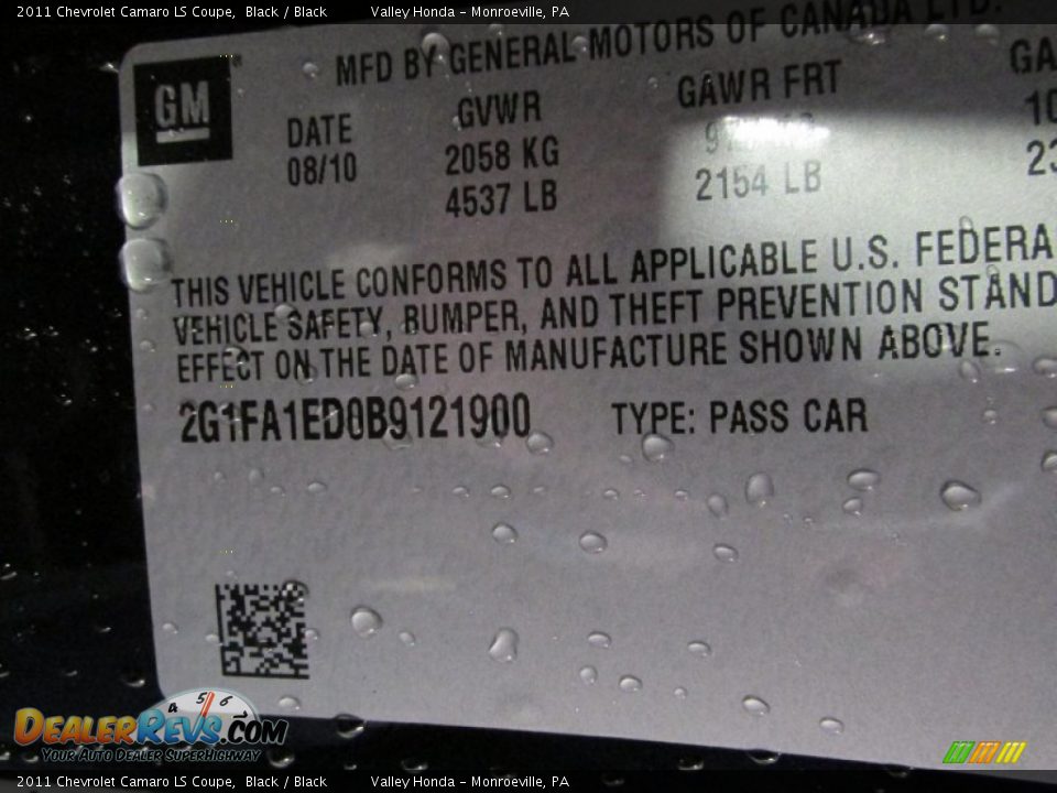 2011 Chevrolet Camaro LS Coupe Black / Black Photo #14