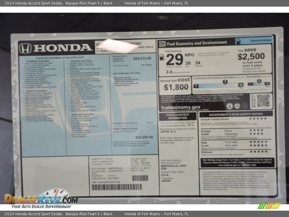 2014 Honda Accord Sport Sedan Basque Red Pearl II / Black Photo #9