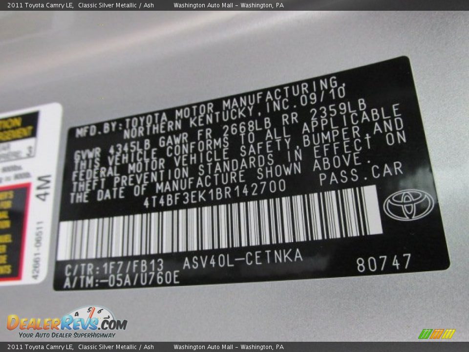 2011 Toyota Camry LE Classic Silver Metallic / Ash Photo #19