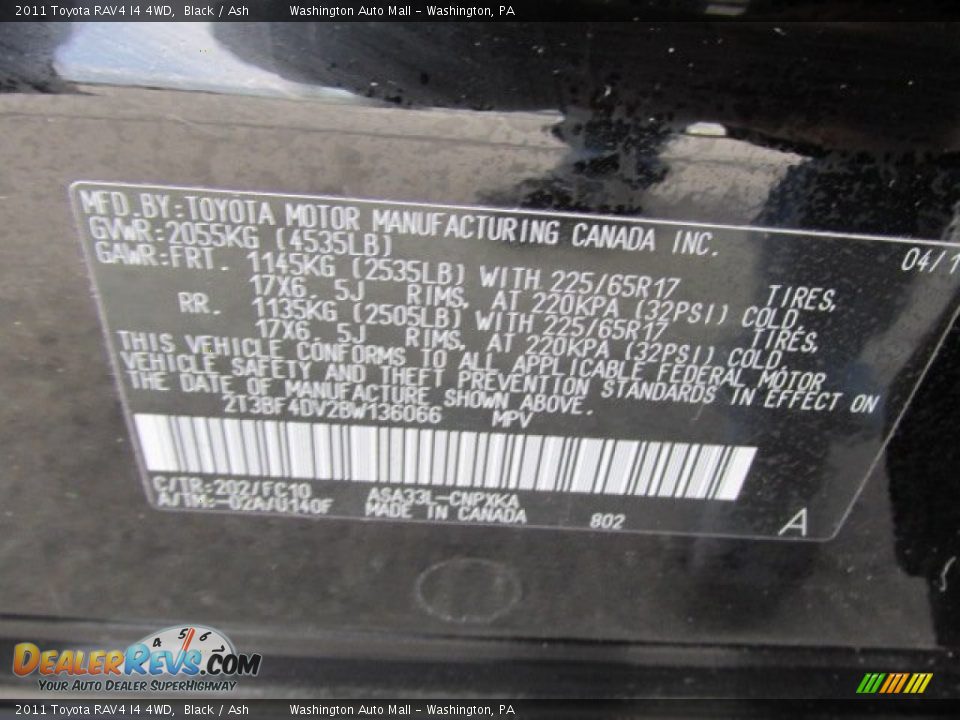 2011 Toyota RAV4 I4 4WD Black / Ash Photo #19