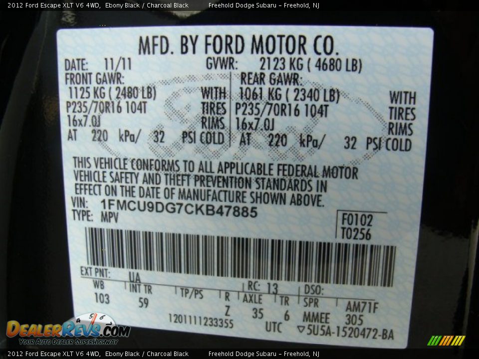 2012 Ford Escape XLT V6 4WD Ebony Black / Charcoal Black Photo #25