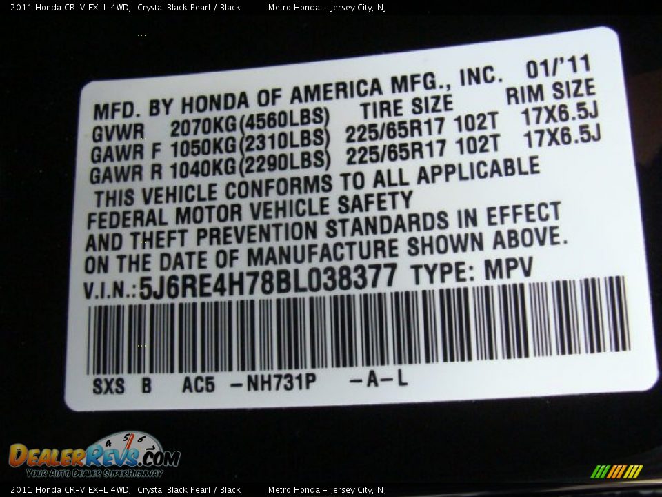 2011 Honda CR-V EX-L 4WD Crystal Black Pearl / Black Photo #16