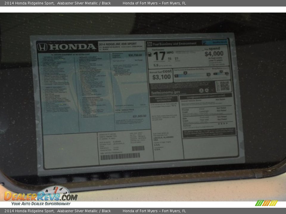2014 Honda Ridgeline Sport Alabaster Silver Metallic / Black Photo #9