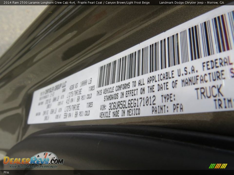 Ram Color Code PFA Prairie Pearl Coat