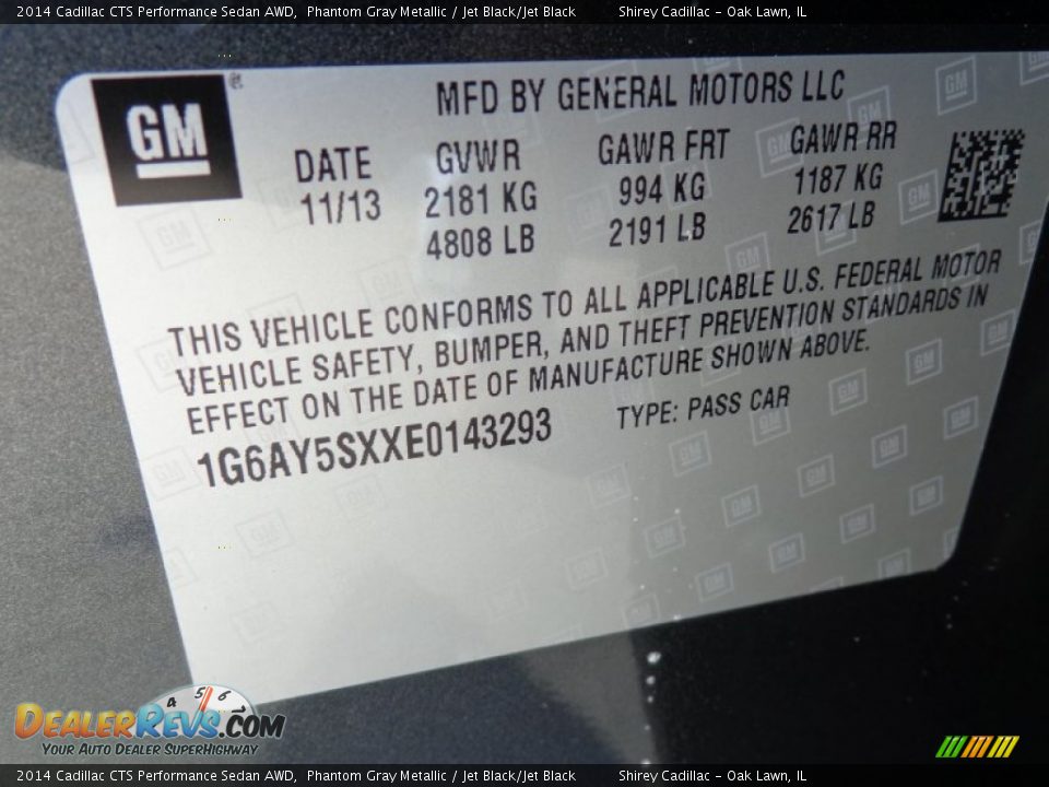 Info Tag of 2014 Cadillac CTS Performance Sedan AWD Photo #16