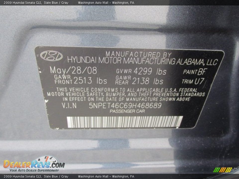 2009 Hyundai Sonata GLS Slate Blue / Gray Photo #19