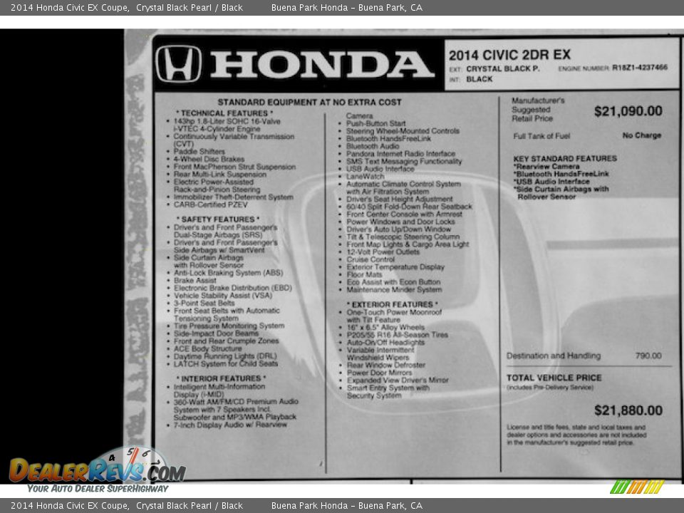 2014 Honda Civic EX Coupe Window Sticker Photo #20