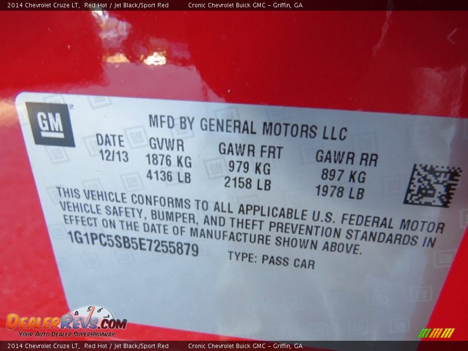 2014 Chevrolet Cruze LT Red Hot / Jet Black/Sport Red Photo #18