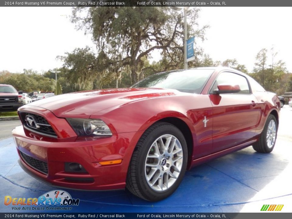 2014 Ford Mustang V6 Premium Coupe Ruby Red / Charcoal Black Photo #1