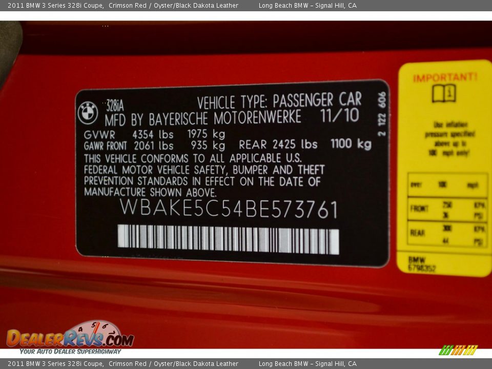 2011 BMW 3 Series 328i Coupe Crimson Red / Oyster/Black Dakota Leather Photo #11