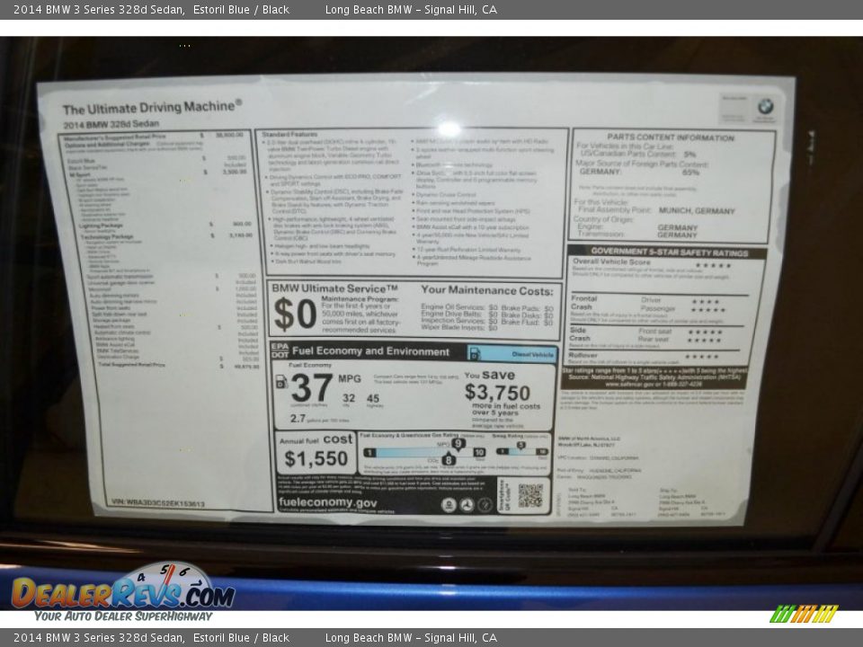 2014 BMW 3 Series 328d Sedan Window Sticker Photo #5