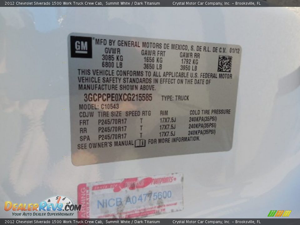 2012 Chevrolet Silverado 1500 Work Truck Crew Cab Summit White / Dark Titanium Photo #22