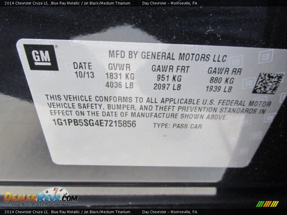 2014 Chevrolet Cruze LS Blue Ray Metallic / Jet Black/Medium Titanium Photo #19