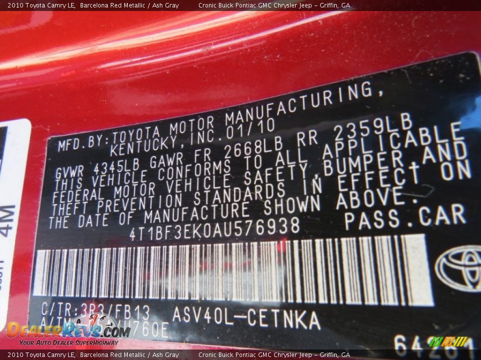 2010 Toyota Camry LE Barcelona Red Metallic / Ash Gray Photo #22