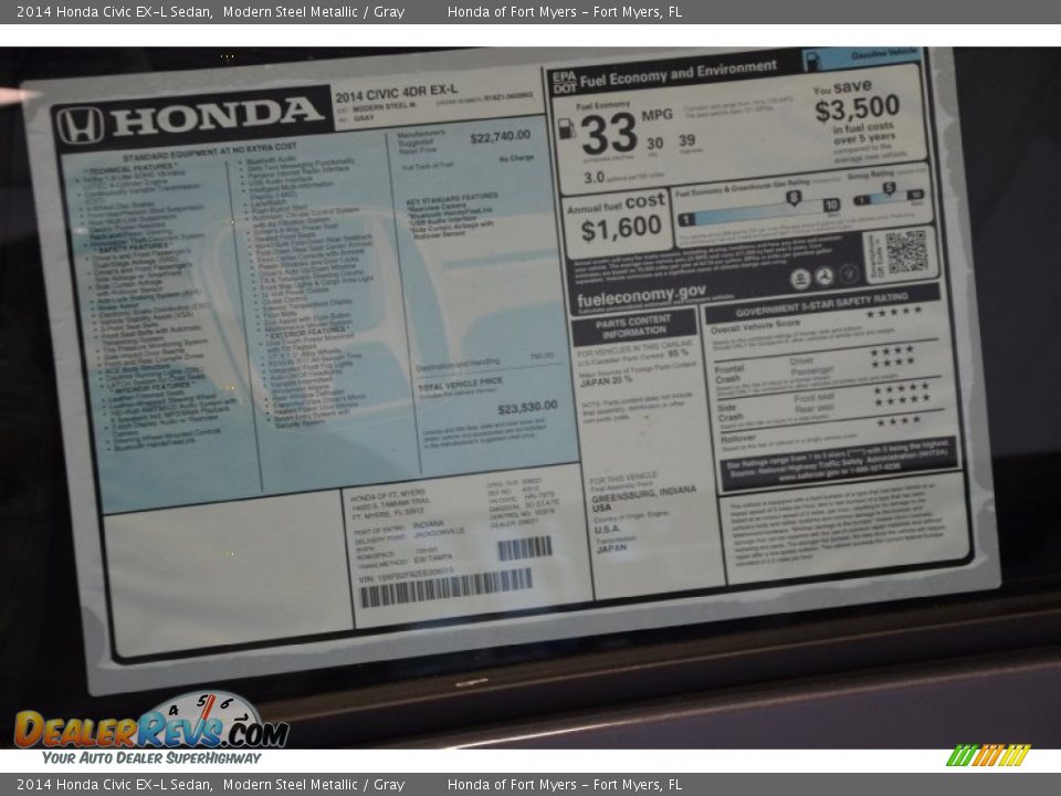 2014 Honda Civic EX-L Sedan Window Sticker Photo #33