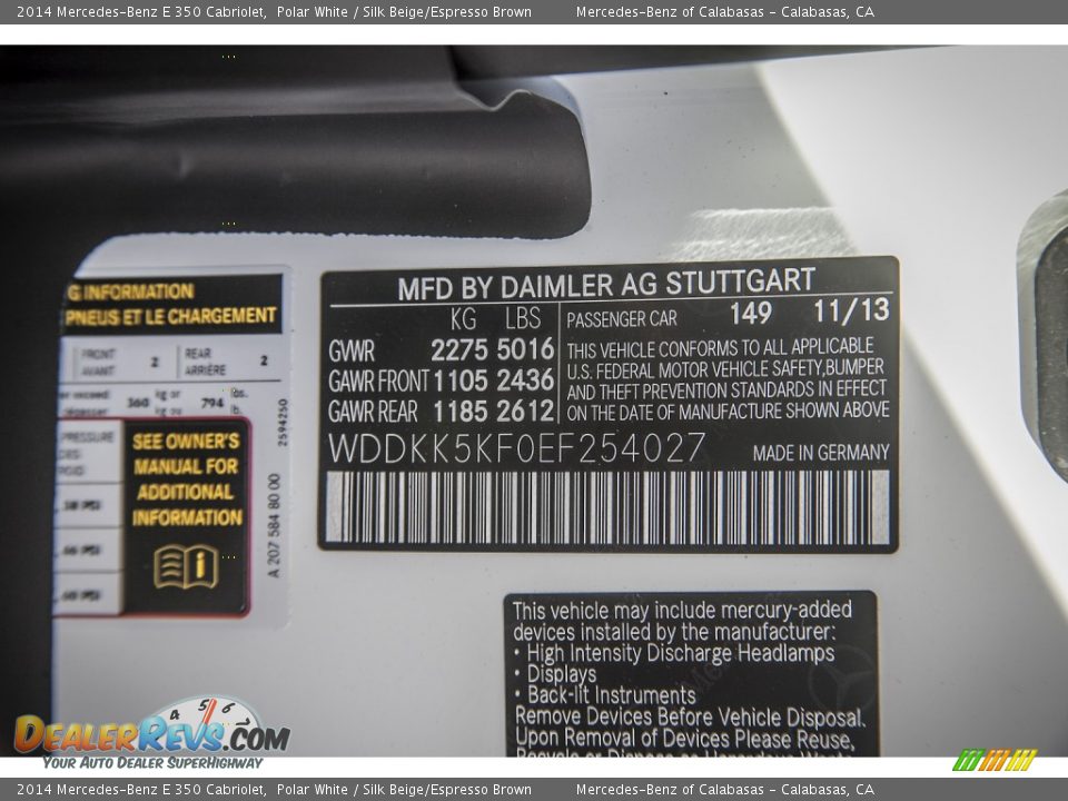 2014 Mercedes-Benz E 350 Cabriolet Polar White / Silk Beige/Espresso Brown Photo #7
