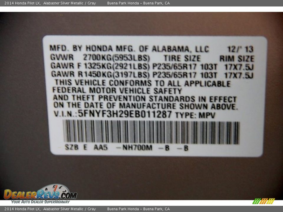 2014 Honda Pilot LX Alabaster Silver Metallic / Gray Photo #21