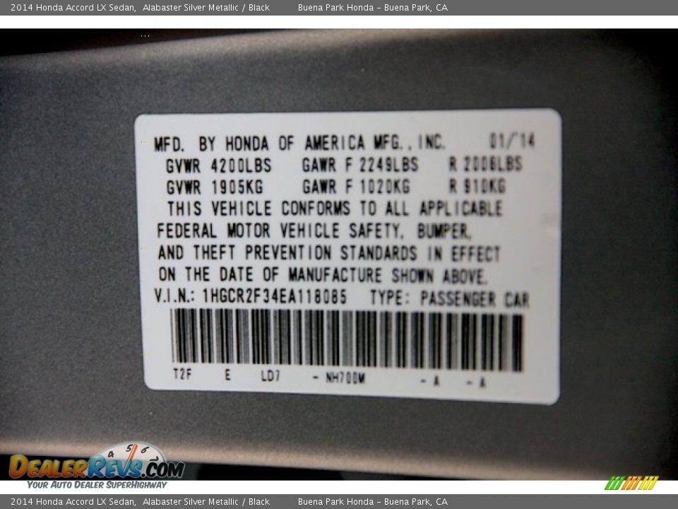 2014 Honda Accord LX Sedan Alabaster Silver Metallic / Black Photo #20