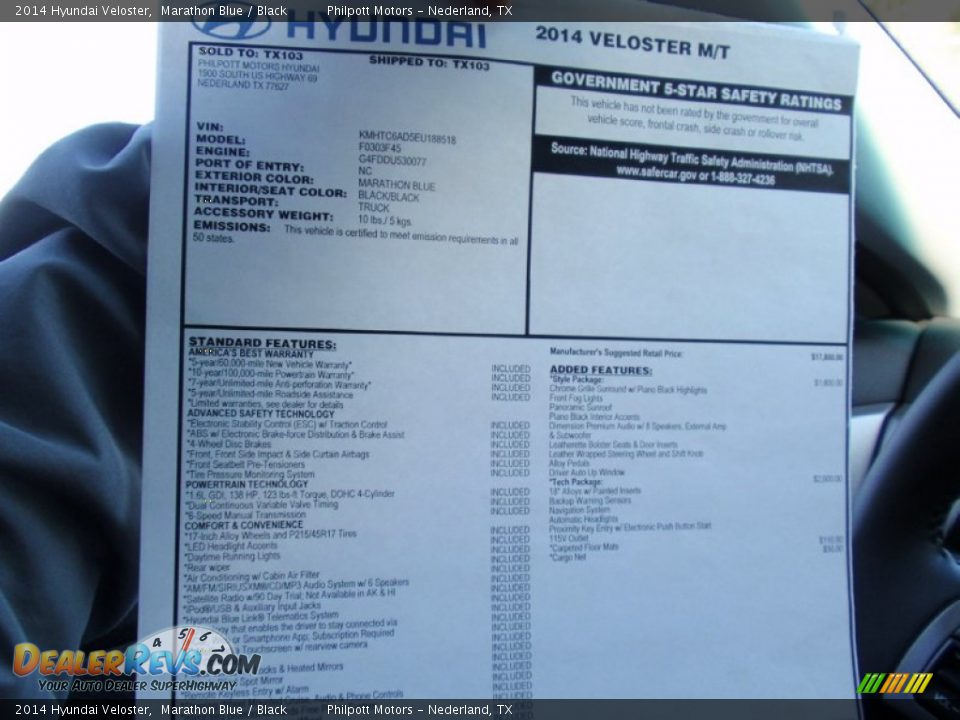 2014 Hyundai Veloster  Window Sticker Photo #35