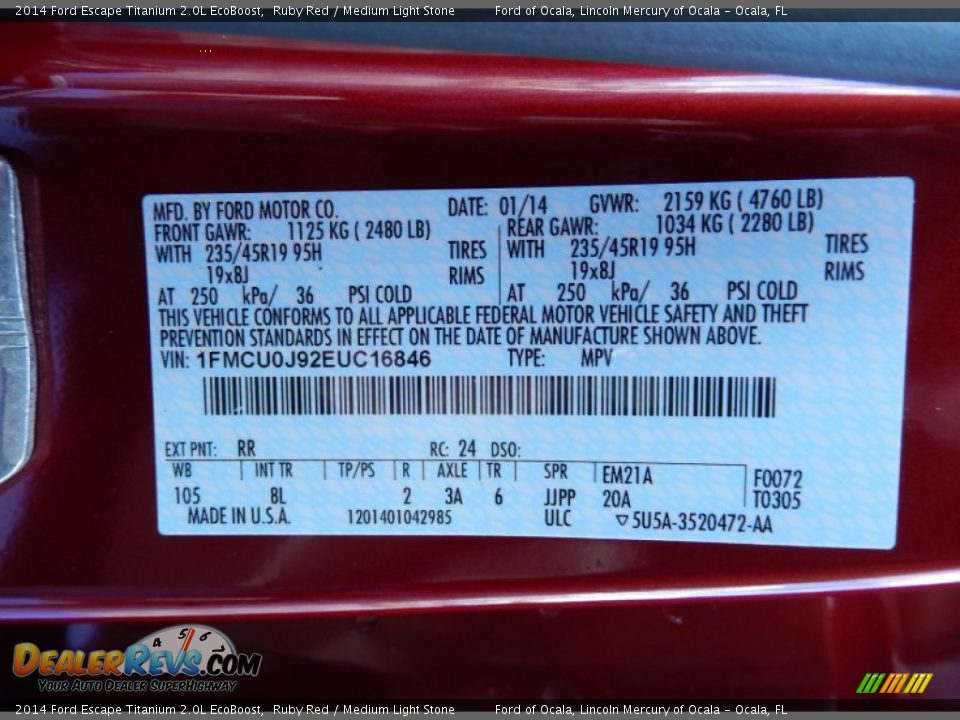 2014 Ford Escape Titanium 2.0L EcoBoost Ruby Red / Medium Light Stone Photo #12