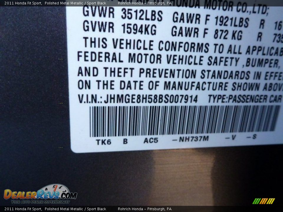 2011 Honda Fit Sport Polished Metal Metallic / Sport Black Photo #25
