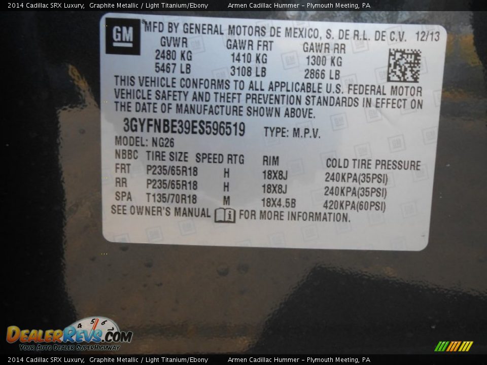 2014 Cadillac SRX Luxury Graphite Metallic / Light Titanium/Ebony Photo #14