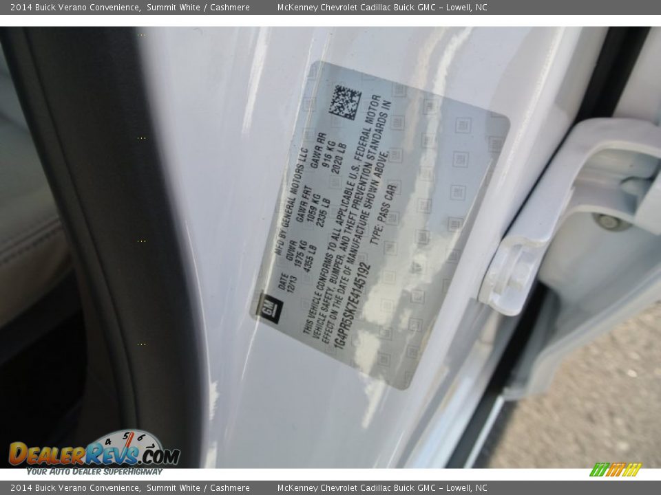 2014 Buick Verano Convenience Summit White / Cashmere Photo #7