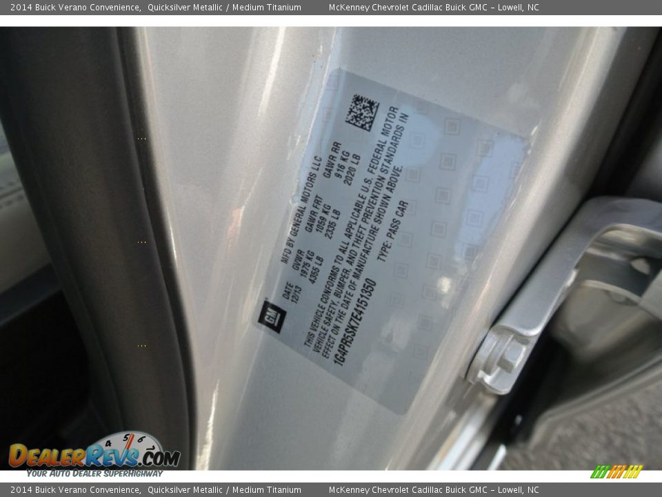2014 Buick Verano Convenience Quicksilver Metallic / Medium Titanium Photo #7