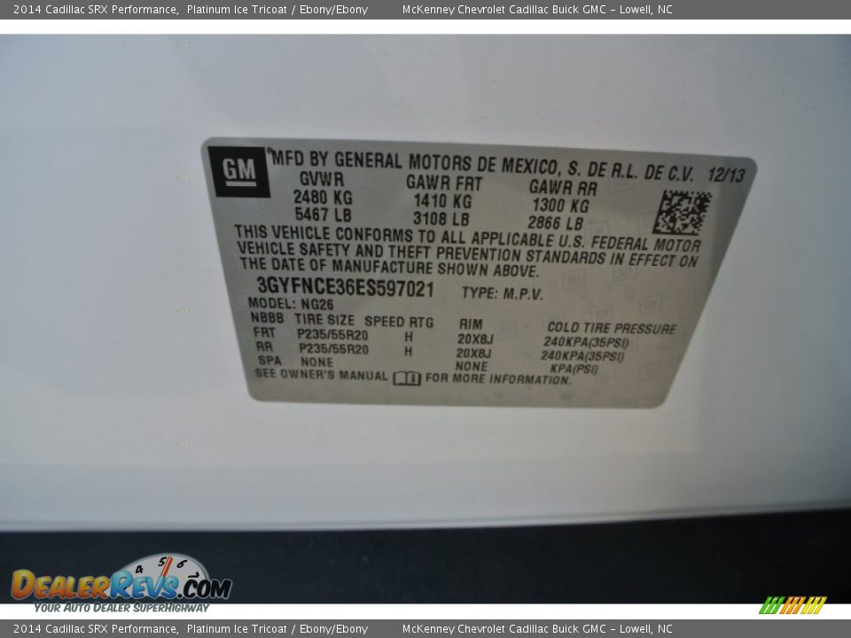 2014 Cadillac SRX Performance Platinum Ice Tricoat / Ebony/Ebony Photo #7