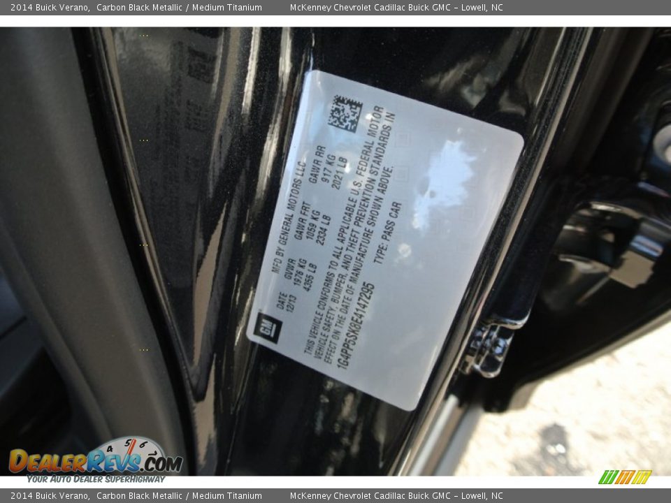 2014 Buick Verano Carbon Black Metallic / Medium Titanium Photo #7