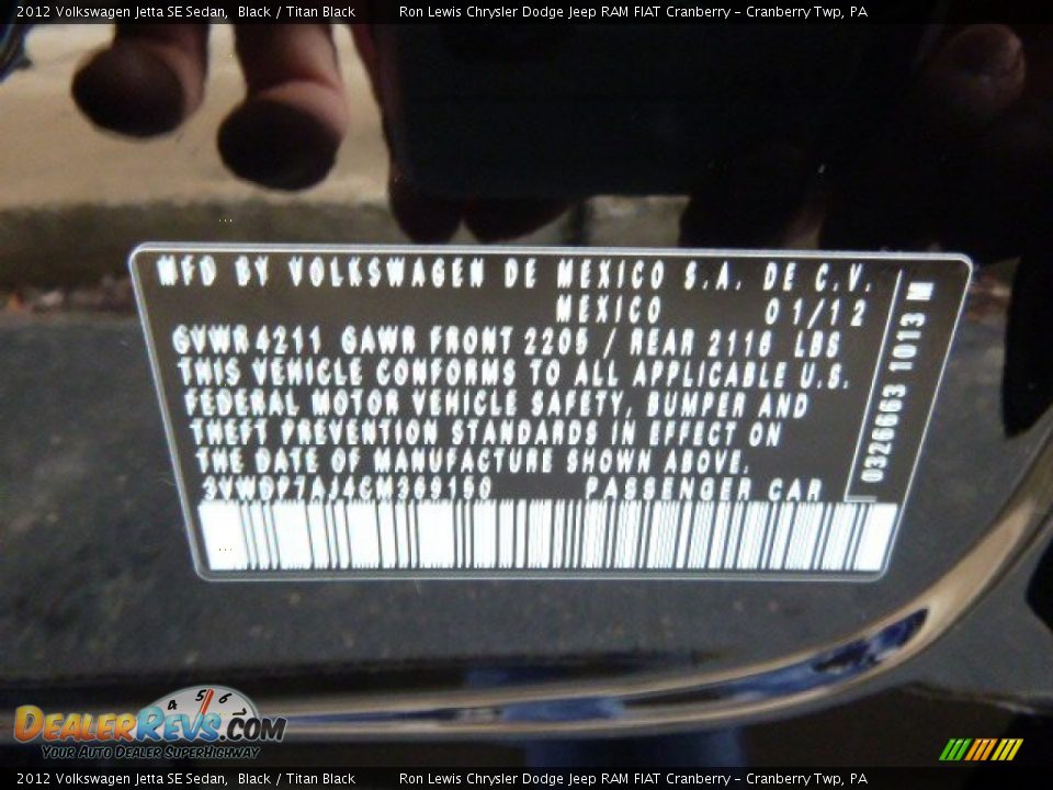 2012 Volkswagen Jetta SE Sedan Black / Titan Black Photo #20