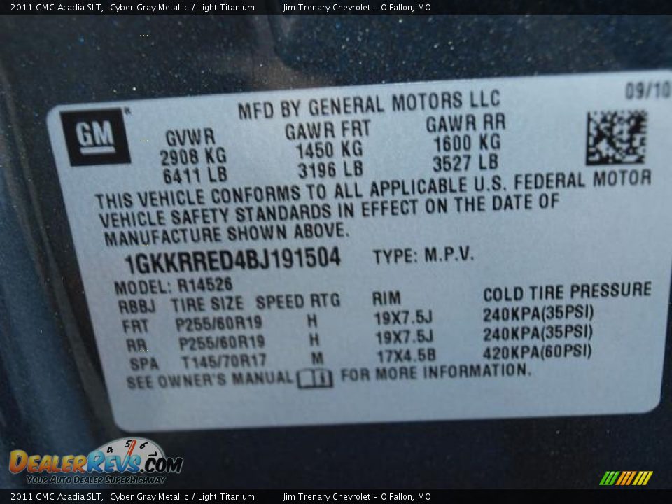 2011 GMC Acadia SLT Cyber Gray Metallic / Light Titanium Photo #17