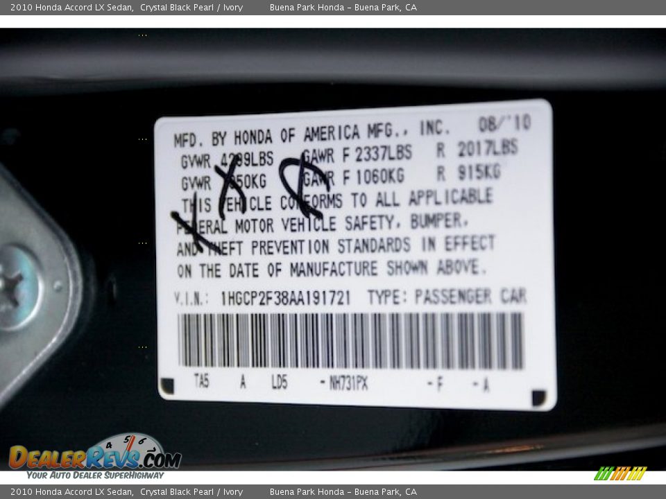 2010 Honda Accord LX Sedan Crystal Black Pearl / Ivory Photo #32