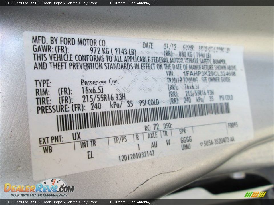 2012 Ford Focus SE 5-Door Ingot Silver Metallic / Stone Photo #14