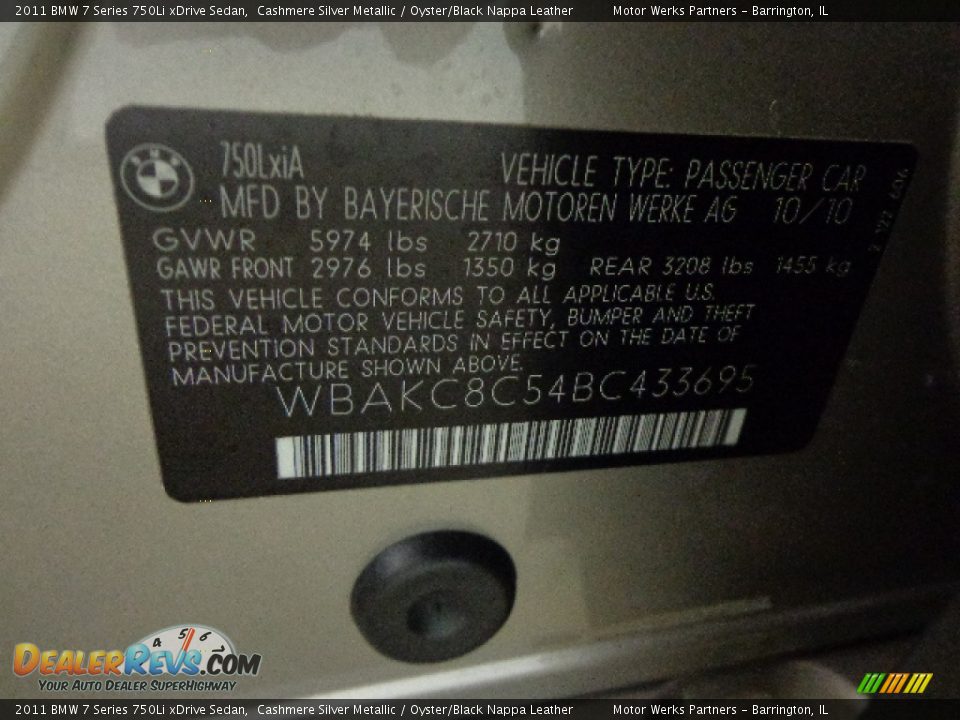 2011 BMW 7 Series 750Li xDrive Sedan Cashmere Silver Metallic / Oyster/Black Nappa Leather Photo #17