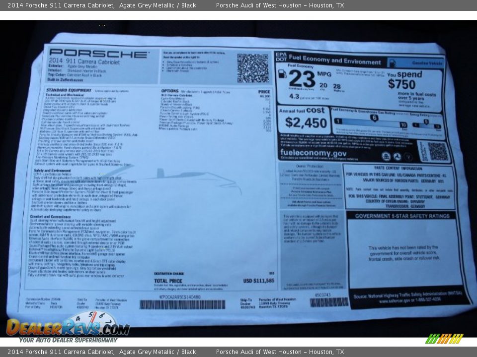 2014 Porsche 911 Carrera Cabriolet Window Sticker Photo #27