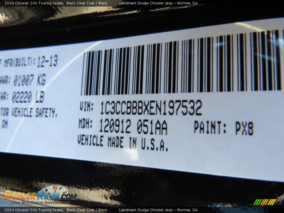 2014 Chrysler 200 Touring Sedan Black Clear Coat / Black Photo #10
