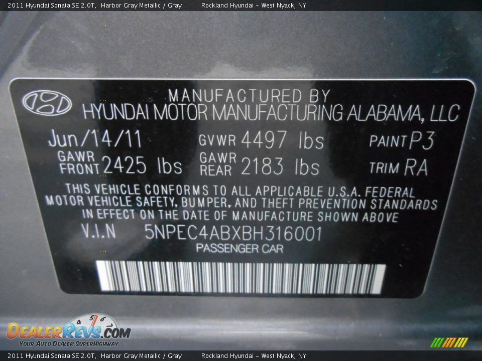 2011 Hyundai Sonata SE 2.0T Harbor Gray Metallic / Gray Photo #28