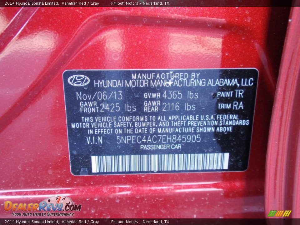 2014 Hyundai Sonata Limited Venetian Red / Gray Photo #36
