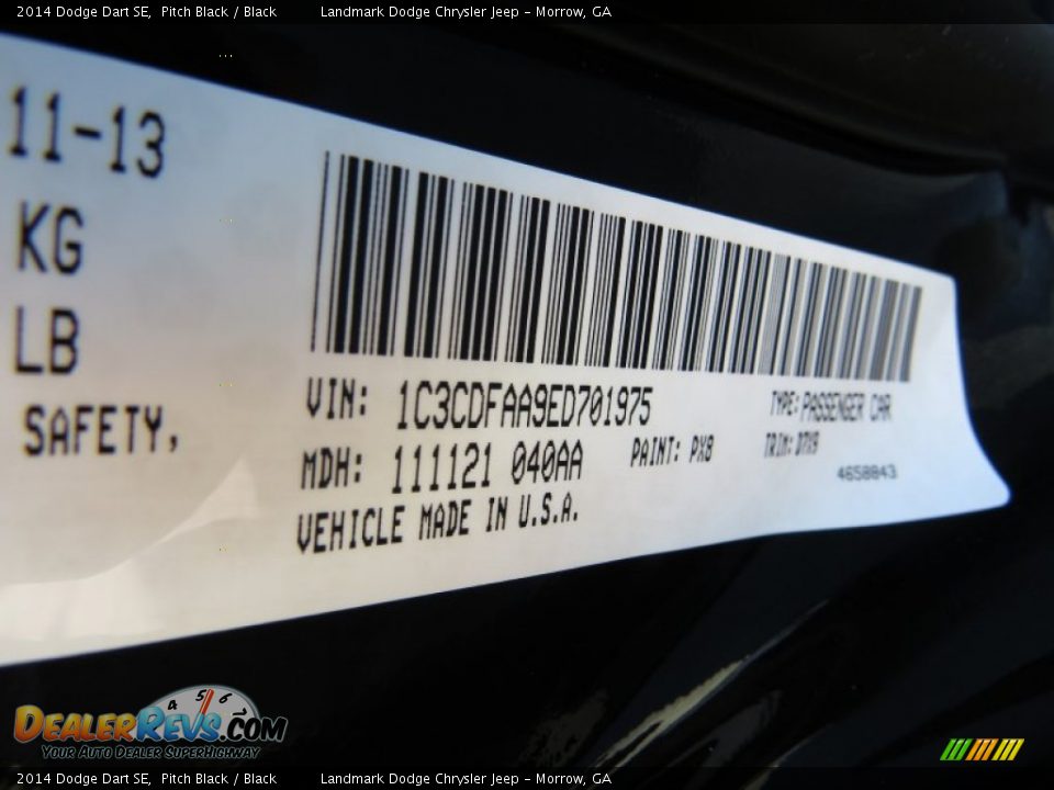 2014 Dodge Dart SE Pitch Black / Black Photo #10