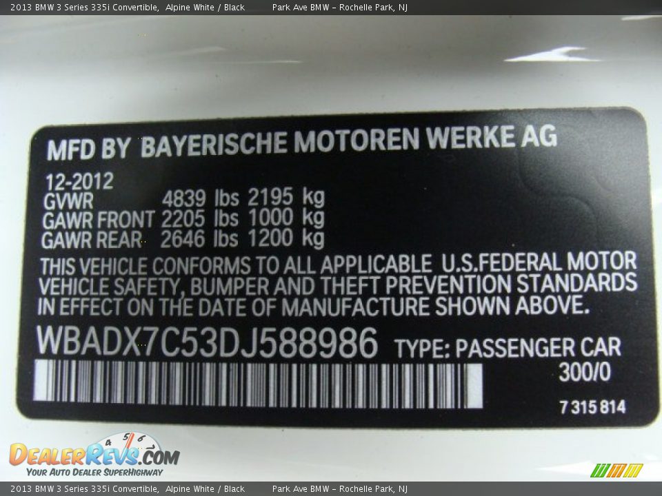 2013 BMW 3 Series 335i Convertible Alpine White / Black Photo #34