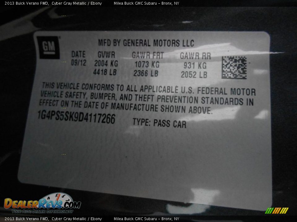 2013 Buick Verano FWD Cyber Gray Metallic / Ebony Photo #16